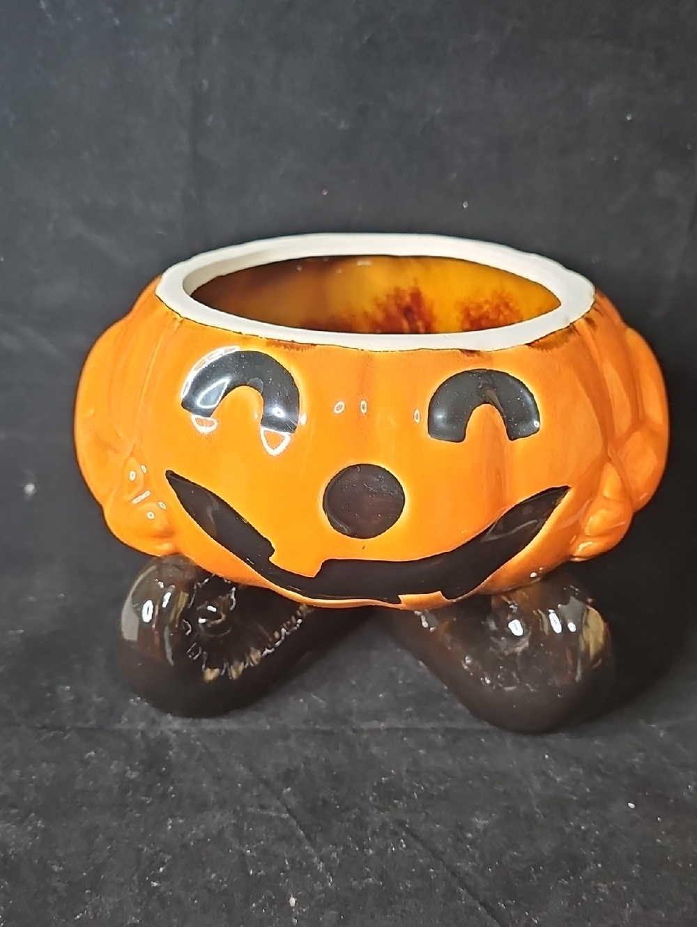 Unique Orange Pumpkin Cookie Jar with Blue Witch Hat - Decorative Home Accent - Picture 2 of 7